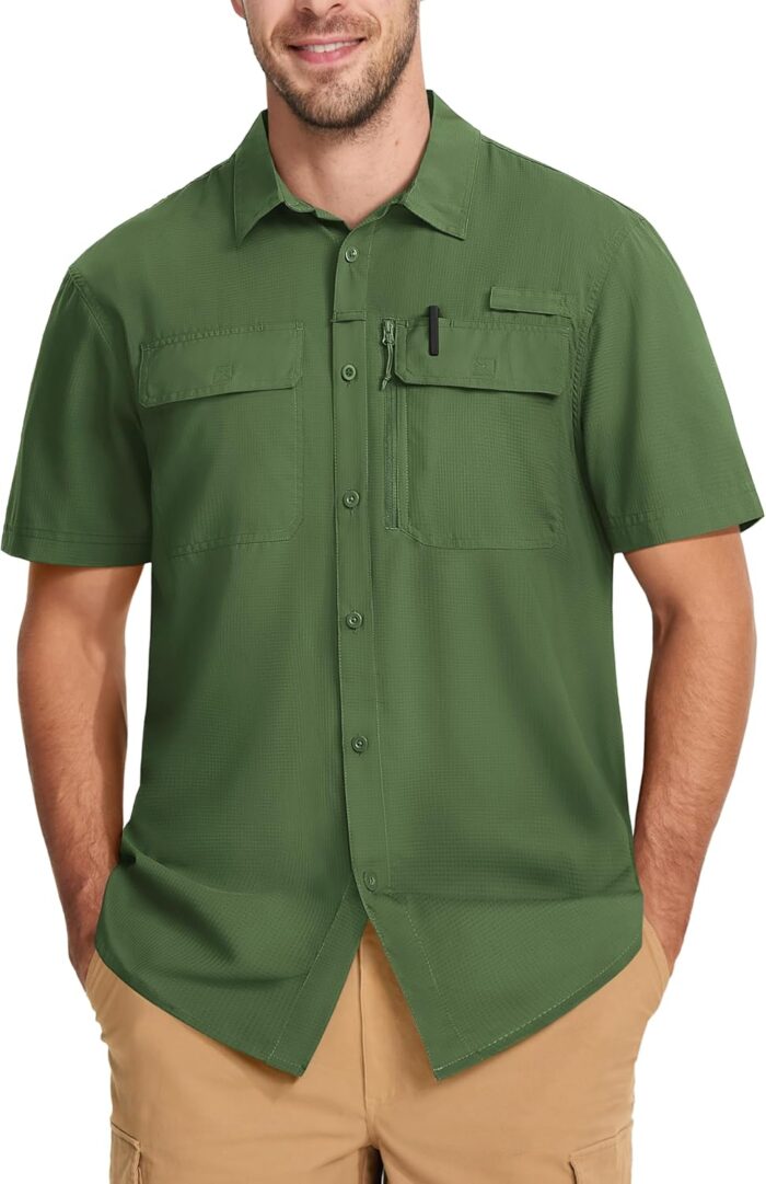 MAGCOMSEN Mens Fishing Shirts Short Sleeve UPF 50+ Sun Protection Button Down Shirt Quick Dry Cooling Shirt for Hiking Safari