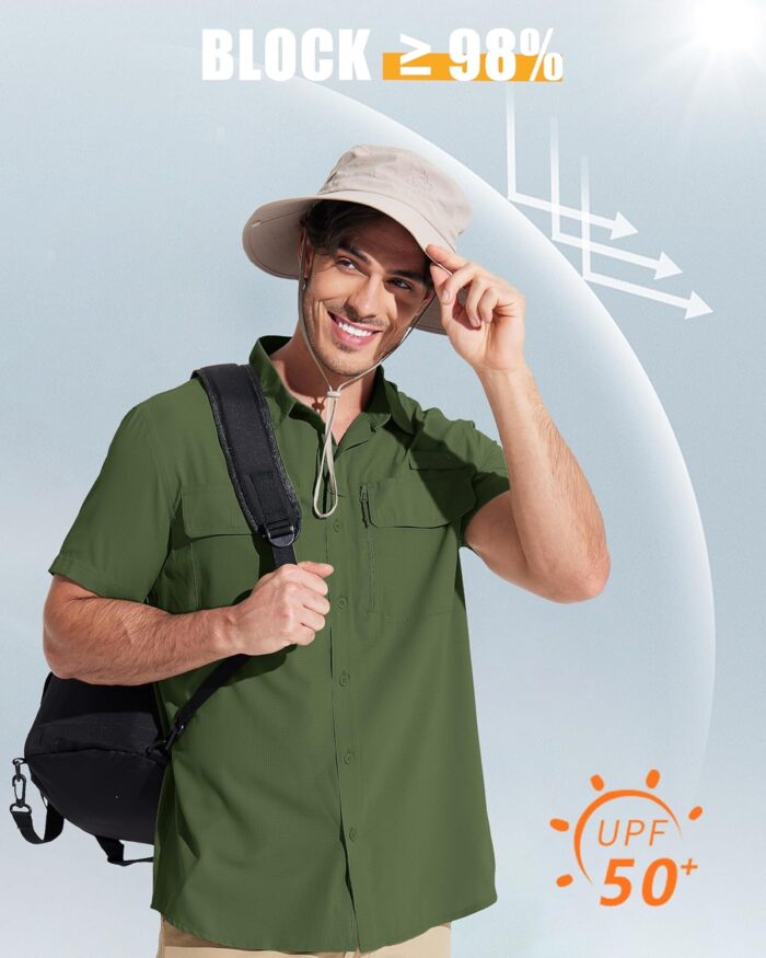 MAGCOMSEN Mens Fishing Shirts Short Sleeve UPF 50+ Sun Protection Button Down Shirt Quick Dry Cooling Shirt for Hiking Safari - Image 3