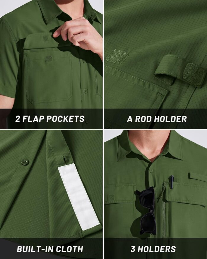 MAGCOMSEN Mens Fishing Shirts Short Sleeve UPF 50+ Sun Protection Button Down Shirt Quick Dry Cooling Shirt for Hiking Safari - Image 6