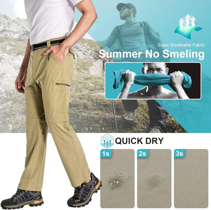 Mens Hiking Pants Convertible Zip Off Lightweight Quick Dry Fishing Safari Camping Travel boy Scout Pants - Image 3