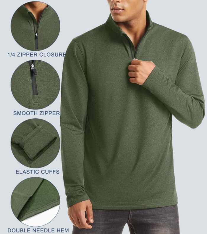 KEFITEVD Men's Athletic Shirts Long Sleeve 1/4 Zip Lightweight Fleece Lined Golf Active Pullover Workout Shirts Sweatshirt - Image 4