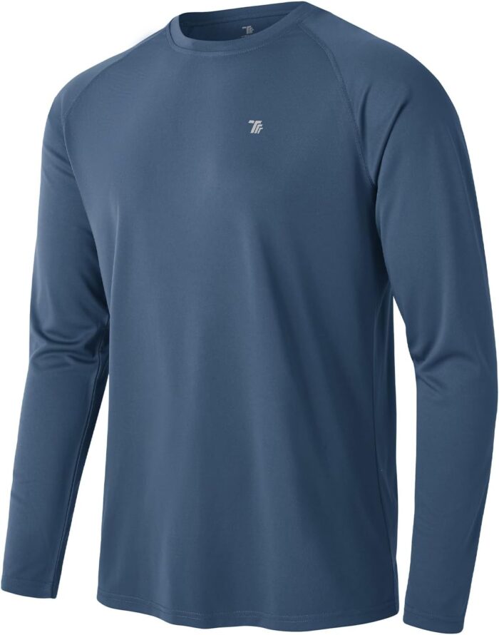 TBMPOY Men's Hiking Shirts Waterproof Dry Fit Athletic T-Shirts SPF Long Sleeve Safari Shirts Outdoor Work Swim Fishing Tops