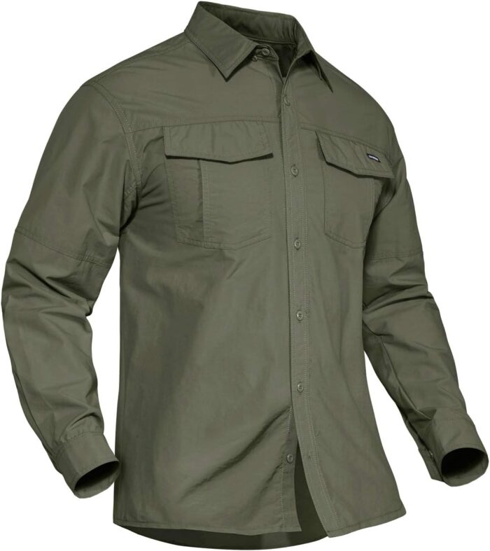 TACVASEN Nylon Lightweight Breathable Long Sleeve Shirt for Climbing Hiking, Green, M