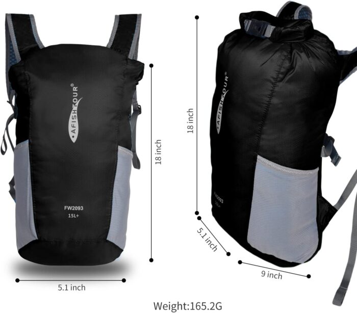 Ultralight Water Resistant Backpack for Men & Women, 15L Packable Hiking Daypack, Roll Top Closure Small Dry Bag Backpack for Cycling, Camping,Skiing, Boating (Black) - Image 7