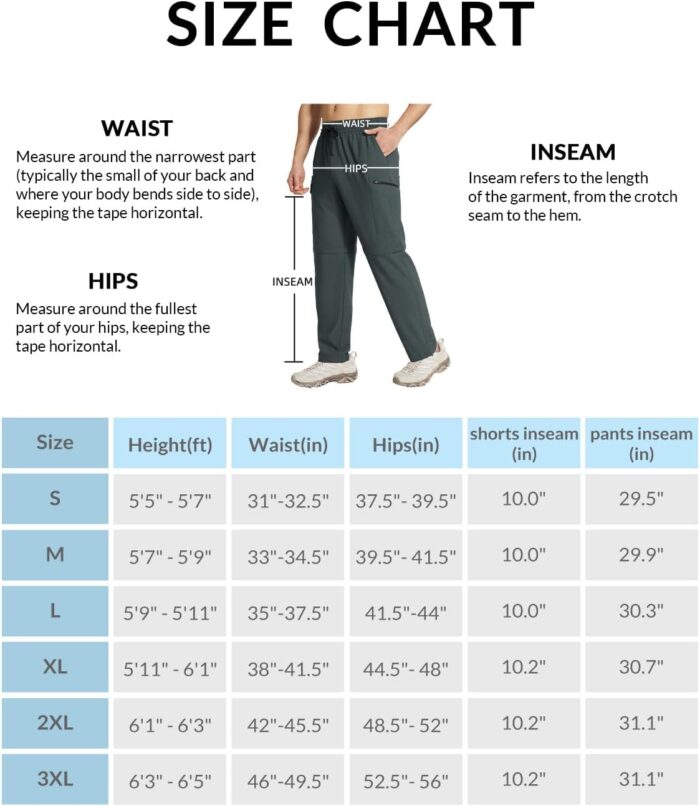 BALEAF Men's Hiking Convertible Pants Water Resistant Lightweight Quick Dry Cargo Elastic Waist Outdoor with Zip Pockets - Image 7