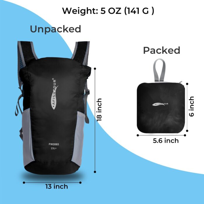 Ultralight Water Resistant Backpack for Men & Women, 15L Packable Hiking Daypack, Roll Top Closure Small Dry Bag Backpack for Cycling, Camping,Skiing, Boating (Black) - Image 2
