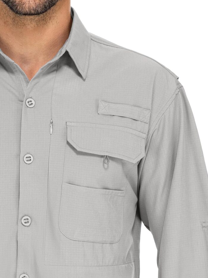linlon Mens Safari Shirts Long Sleeve UV Protection Hiking Fishing UPF 50+ Quick Dry Cooling Camping Travel Shirts - Image 4