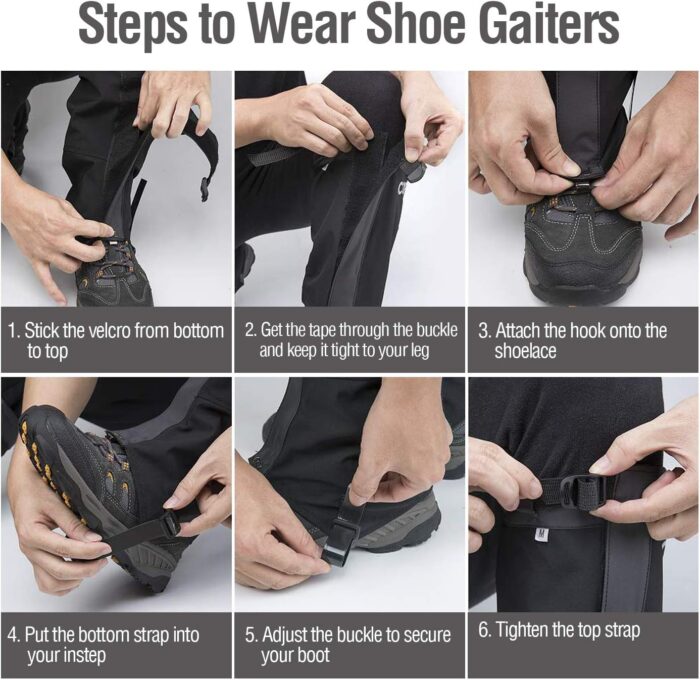 QTECLOR Leg Gaiters Waterproof Snow Boot Gaiters for Snowshoeing, Hiking, Hunting, Running, Motorcycle Anti-Tear Oxford Fabric, TPU Instep Belt Metal Shoelace Hook for Outdoor - Image 5