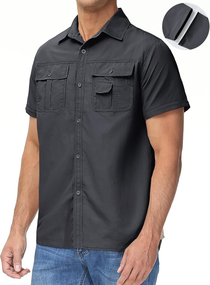 TACVASEN Men's Breathable Quick Dry UV Protection Solid Convertible Long Sleeve Shirt - Image 3