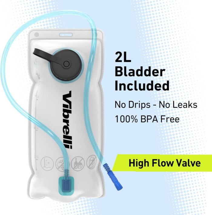 Vibrelli Hydration Pack & 2L Hydration Water Bladder - High Flow Bite Valve - Hydration Backpack with Storage - Lightweight Running Backpack, Cycling, Hiking, Ski for Men, Women & Kids - Image 4
