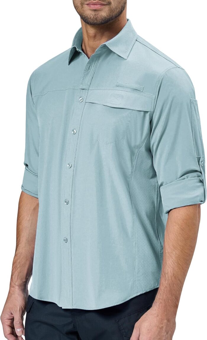 Alimens & Gentle Mens Long Sleeve Hiking Shirts Quick Dry UPF 50+ UV Sun Protection Fishing Shirt Cooling Button Down Shirt