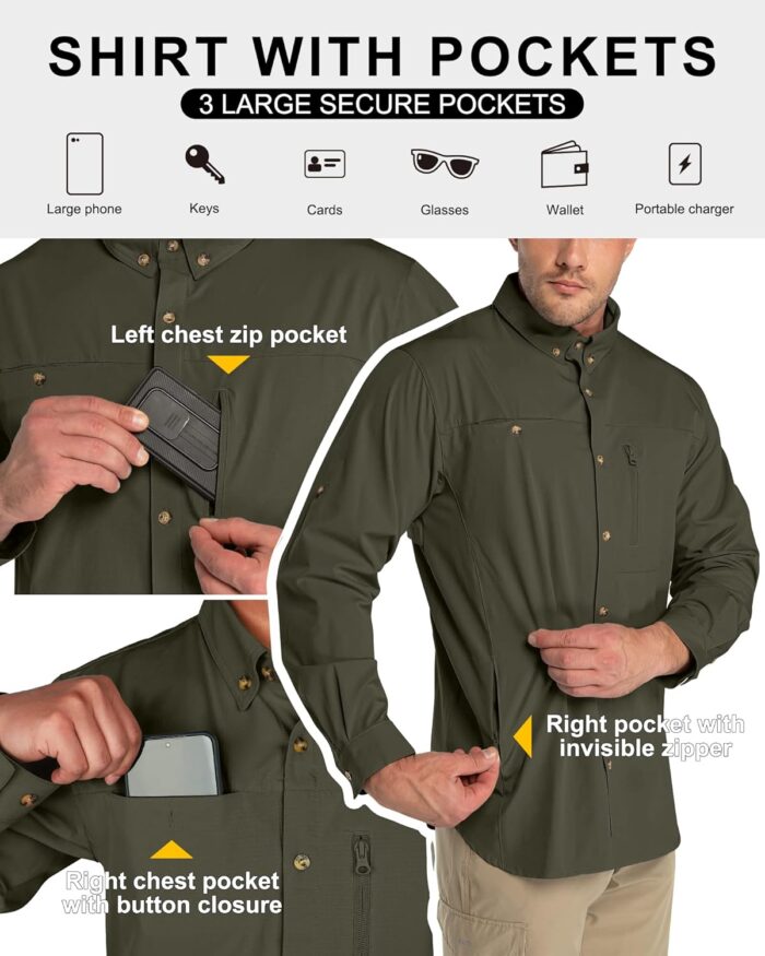 33,000ft Men's UPF 50+ UV Protection Long Sleeve Hiking Shirts Breathable Quick Dry Fishing Shirts for Safari, Outdoor - Image 2