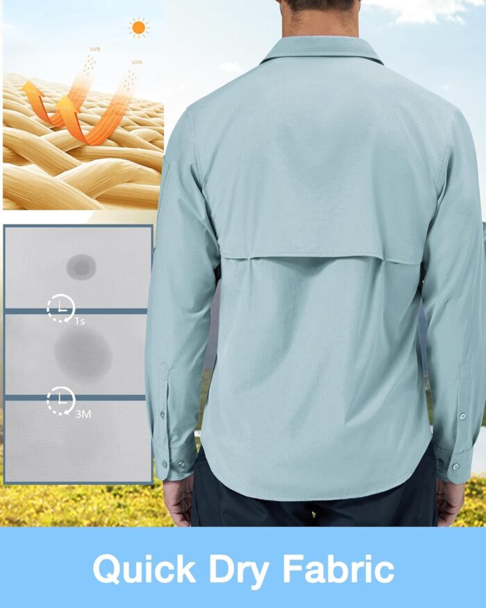 Alimens & Gentle Mens Long Sleeve Hiking Shirts Quick Dry UPF 50+ UV Sun Protection Fishing Shirt Cooling Button Down Shirt - Image 3