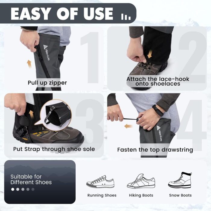 Hikenture Gaiters for Hiking Waterproof, Leg Gaiters with Upgraded Zipper Design, Lightweight Shoe Gaiters for Men Women, Dirt-Proof Ripstop Hiking Gaiters, Breathable Boot Gators for Hunting - Image 7