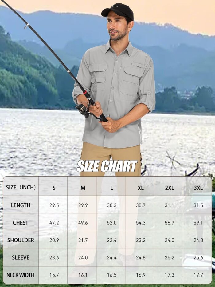 linlon Mens Safari Shirts Long Sleeve UV Protection Hiking Fishing UPF 50+ Quick Dry Cooling Camping Travel Shirts - Image 7