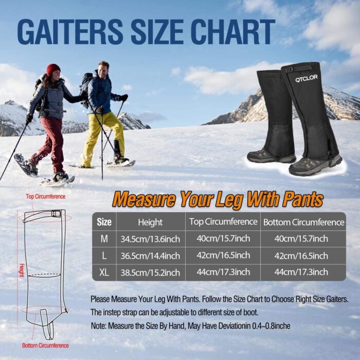 QTECLOR Leg Gaiters Waterproof Snow Boot Gaiters for Snowshoeing, Hiking, Hunting, Running, Motorcycle Anti-Tear Oxford Fabric, TPU Instep Belt Metal Shoelace Hook for Outdoor - Image 3