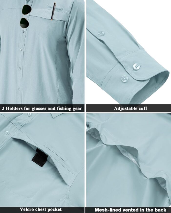Alimens & Gentle Mens Long Sleeve Hiking Shirts Quick Dry UPF 50+ UV Sun Protection Fishing Shirt Cooling Button Down Shirt - Image 6