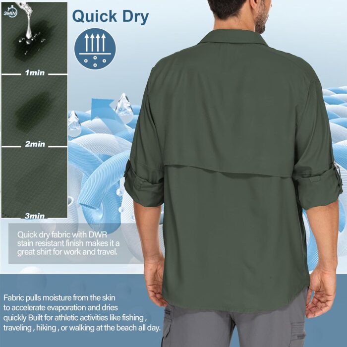 Mens Safari Shirts Long Sleeve UV Protection Hiking Fishing UPF 50+ Quick Dry Camping Travel Shirts - Image 2