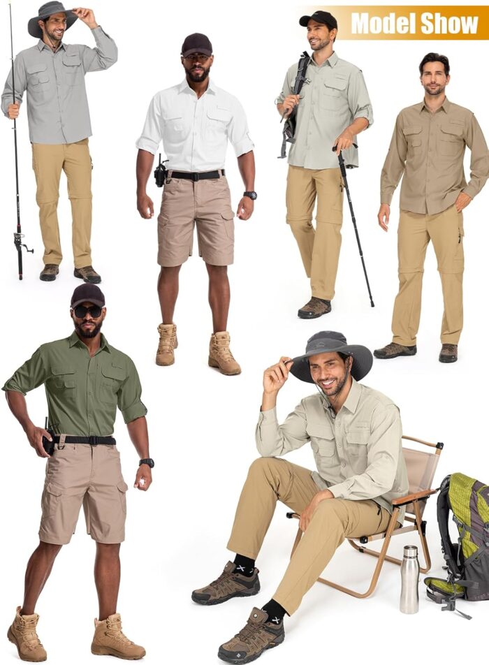 linlon Mens Safari Shirts Long Sleeve UV Protection Hiking Fishing UPF 50+ Quick Dry Cooling Camping Travel Shirts - Image 8
