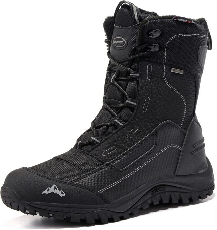 ROCKMARK Men's Winter Snow Boots Outdoor Warm Mid Calf Waterproof Durable Boot Non-Slip Warm Climbing Shoes