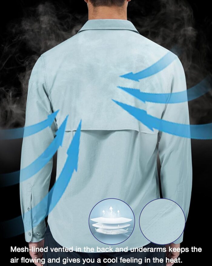 Alimens & Gentle Mens Long Sleeve Hiking Shirts Quick Dry UPF 50+ UV Sun Protection Fishing Shirt Cooling Button Down Shirt - Image 2