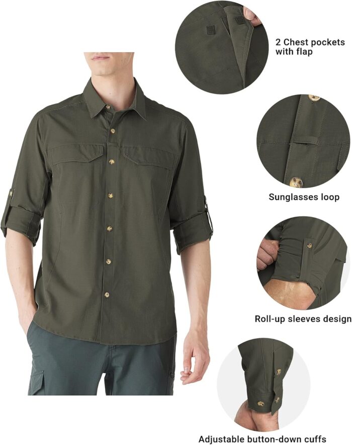 Outdoor Ventures Men's UPF 50+ UV Sun Protection SPF Hiking Shirt Long Sleeve Lightweight Quick Dry for Safari Travel Fishing - Image 3