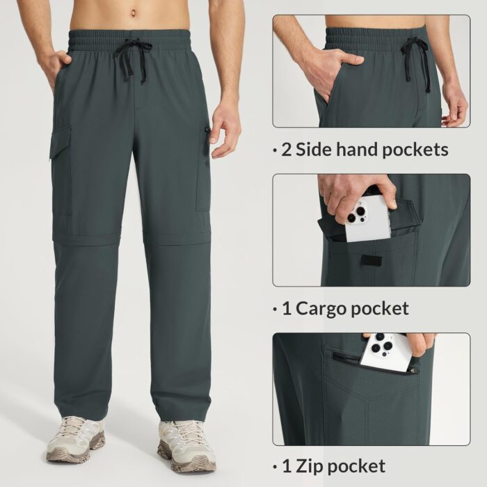 BALEAF Men's Hiking Convertible Pants Water Resistant Lightweight Quick Dry Cargo Elastic Waist Outdoor with Zip Pockets - Image 6