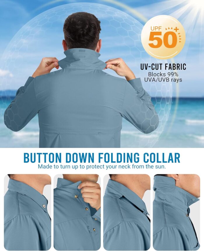 Outdoor Ventures Men's Long Sleeve Hiking Shirt UPF 50 UV Sun Protection Shirt Cooling Quick Dry for Travel Fishing Safari - Image 4