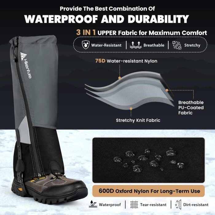 Hikenture Gaiters for Hiking Waterproof, Leg Gaiters with Upgraded Zipper Design, Lightweight Shoe Gaiters for Men Women, Dirt-Proof Ripstop Hiking Gaiters, Breathable Boot Gators for Hunting - Image 3