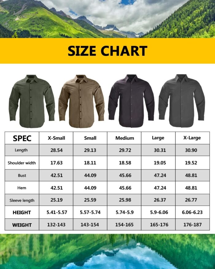 Men's Tactical Shirt Fishing Shirts Long Sleeve Sun Protection Breathable Quick Dry Work Shirt for Hiking - Image 6