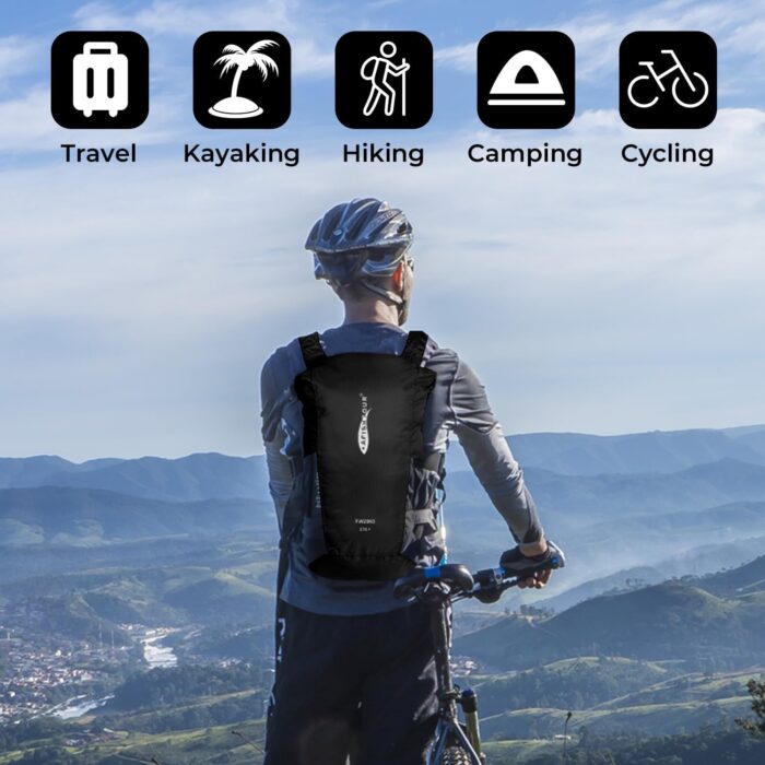 Ultralight Water Resistant Backpack for Men & Women, 15L Packable Hiking Daypack, Roll Top Closure Small Dry Bag Backpack for Cycling, Camping,Skiing, Boating (Black) - Image 6