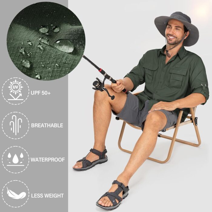 Mens Safari Shirts Long Sleeve UV Protection Hiking Fishing UPF 50+ Quick Dry Camping Travel Shirts - Image 5