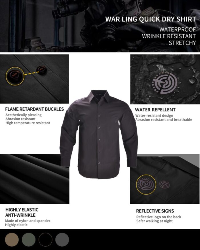 Men's Tactical Shirt Fishing Shirts Long Sleeve Sun Protection Breathable Quick Dry Work Shirt for Hiking - Image 4