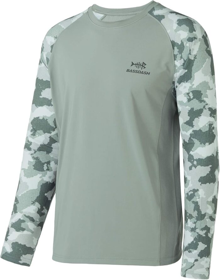 BASSDASH UPF 50 Fishing Tee for Men Camo Long Sleeve Shirt Quick Dry Sweatshirts