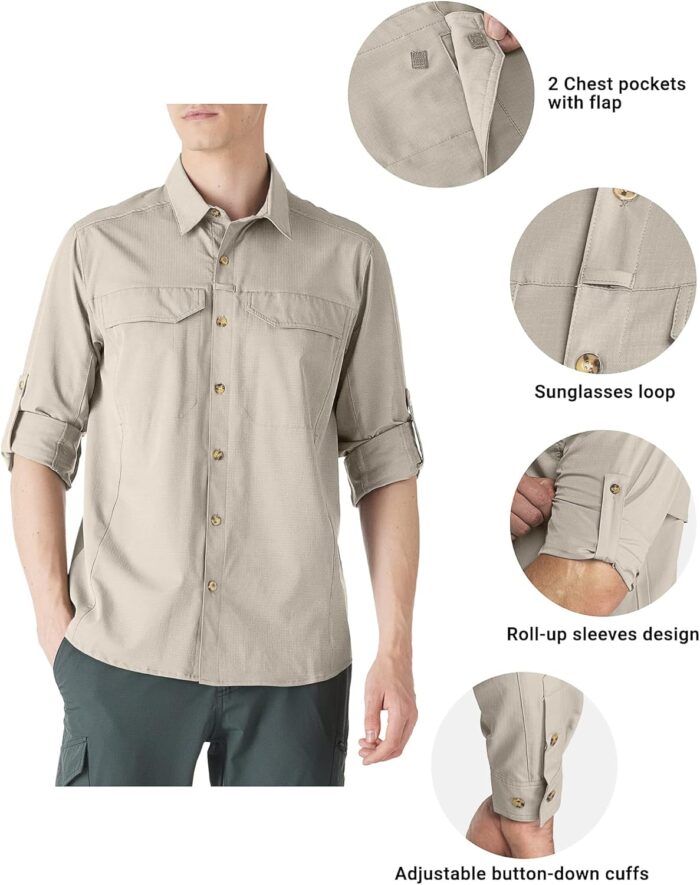 Outdoor Ventures Men's UPF 50+ UV Sun Protection SPF Hiking Shirt Long Sleeve Lightweight Quick Dry for Safari Travel Fishing - Image 3