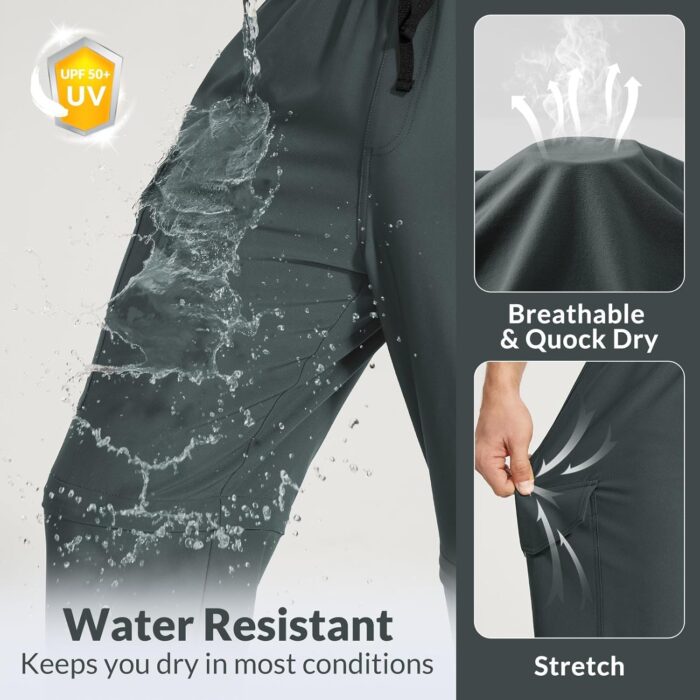 BALEAF Men's Hiking Convertible Pants Water Resistant Lightweight Quick Dry Cargo Elastic Waist Outdoor with Zip Pockets - Image 4