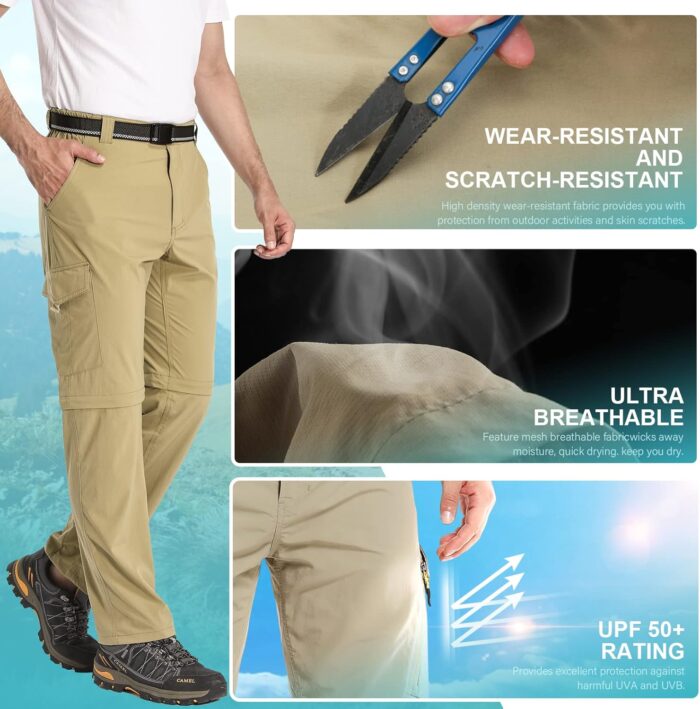 Mens Hiking Pants Convertible Zip Off Lightweight Quick Dry Fishing Safari Camping Travel boy Scout Pants - Image 4