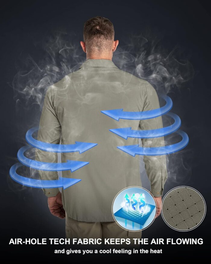 33,000ft Men's Long Sleeve Sun Protection Shirt UPF 50+ UV Quick Dry Cooling Fishing Shirts for Travel Safari Camping Hiking - Image 2