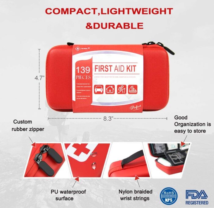 SHBC Compact First Aid Kit (139 Piece) Adventure Medical Kits Waterproof- Includes Emergency Blanket, Fire Starter, Compass, Wire Saw for Survival, Home, Car, Camping, Hiking, Hunting, Sport - Image 3