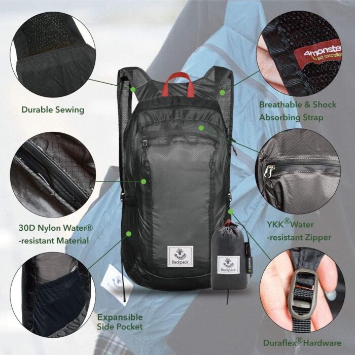 4Monster Hiking Daypack,Water Resistant Lightweight Packable Backpack for Travel Camping Outdoor - Image 2