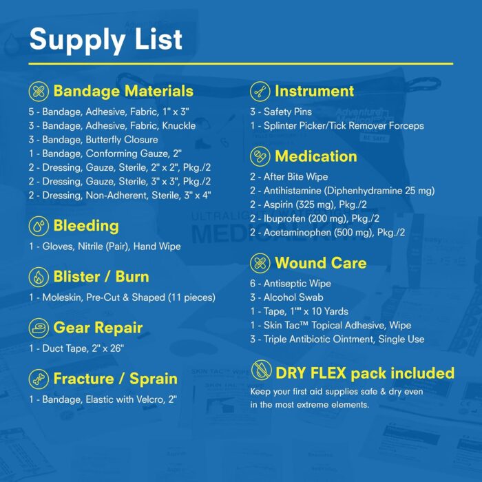 Adventure Medical Kits Ultralight & Watertight Medical Kit .7 - Waterproof Multi-Sport First Aid Kit - Lightweight Medical Kit Includes Bandages, Moleskin, Medication & More - Image 5
