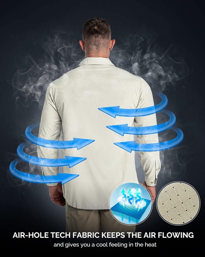 33,000ft Men's Long Sleeve Sun Protection Shirt UPF 50+ UV Quick Dry Cooling Fishing Shirts for Travel Safari Camping Hiking - Image 2