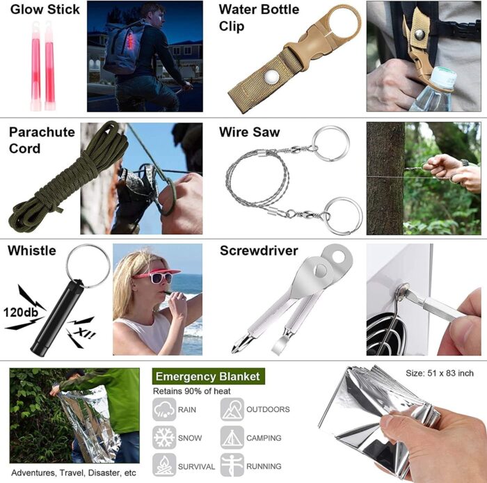 216 Pcs Survival First Aid Kits, Professional Survival Gear Equipment Tools First Aid Supplies kit for SOS Emergency Hiking Hunting Disaster Camping Adventures - Image 5