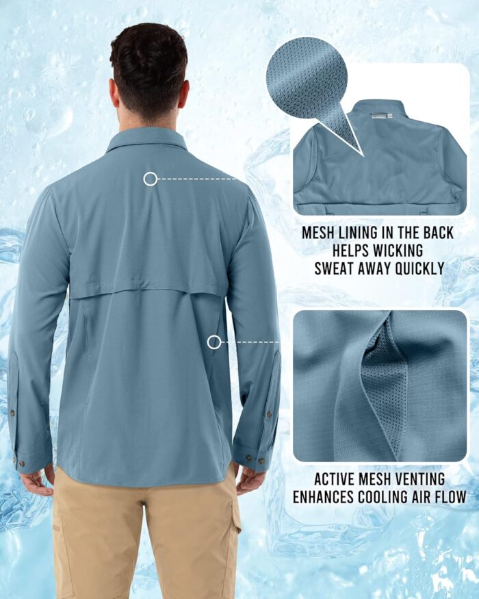 Outdoor Ventures Men's Long Sleeve Hiking Shirt UPF 50 UV Sun Protection Shirt Cooling Quick Dry for Travel Fishing Safari - Image 3