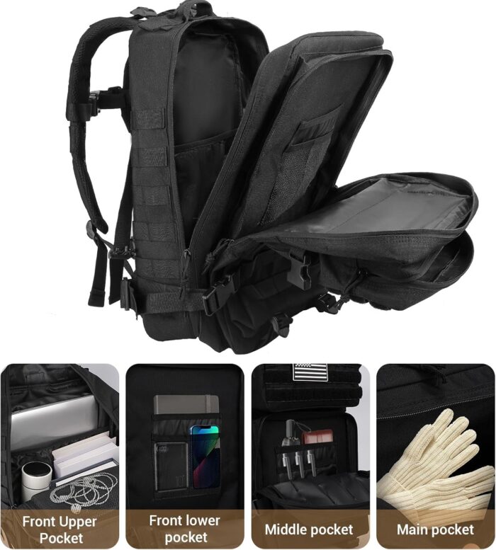 TOMSHOO 45L Military Tactical Backpacks Large MOLLE 3 Day Assault Pack for Men And Women Outdoor Hiking Hunting Camping (Black) - Image 4