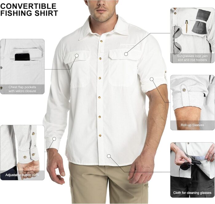 Outdoor Ventures Men's UPF 50+ UV Sun Protection Shirt, Long Sleeve Hiking Fishing Shirt Cooling Quick Dry for Safari Travel - Image 3