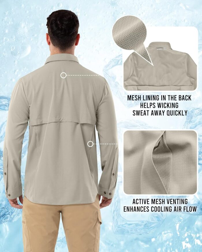 Outdoor Ventures Men's Long Sleeve Hiking Shirt UPF 50 UV Sun Protection Shirt Cooling Quick Dry for Travel Fishing Safari - Image 3