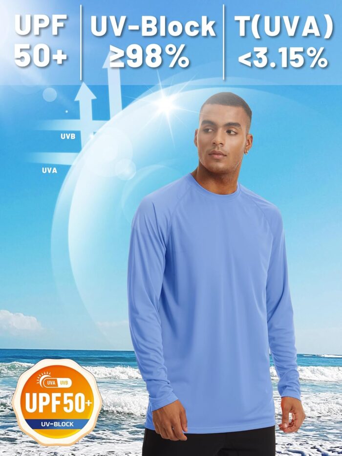 TACVASEN Men's Sun Shirt UPF 50+ Long Sleeve UV Protection Lightweight Rash Guard Swim Shirt Quick Dry Fishing T-Shirt - Image 2