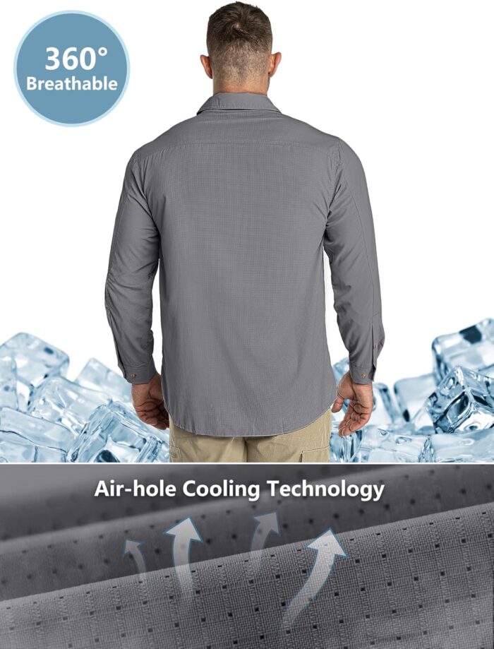 Outdoor Ventures Men's UPF 50+ UV Sun Protection Shirt, Long Sleeve Hiking Fishing Shirt Cooling Quick Dry for Safari Travel - Image 2