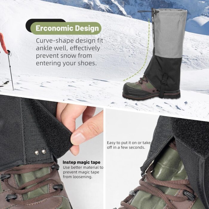 Leg Gaiters – Waterproof and Adjustable Snow Boot Gaiters for Hiking, Walking, Hunting, Mountain Climbing and Snowshoeing - Image 2